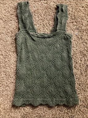 Free People Olive Green Crochet Knit Tank